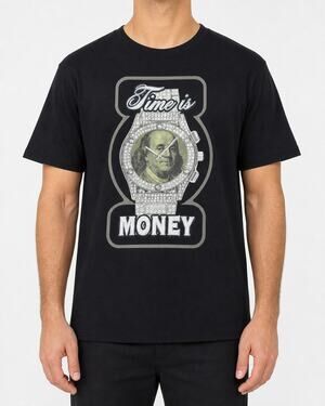 NEW Super Massive Shirt Mens Large Black Time Is Money Puff Letters Crew